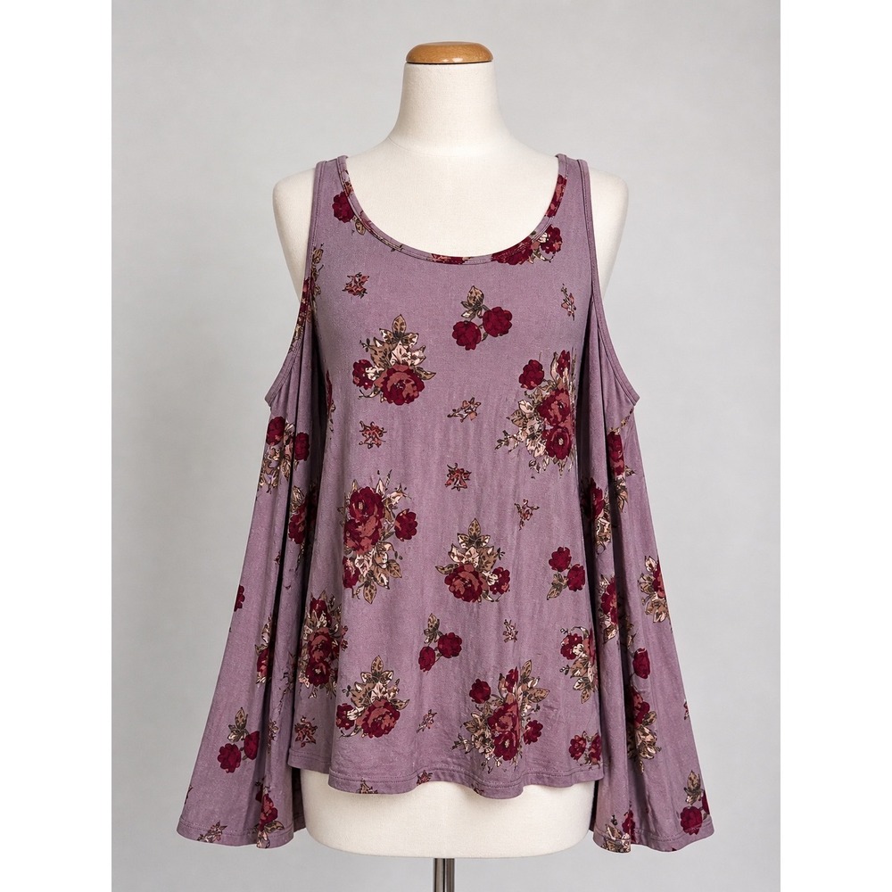 Whimsigoth Floral Cold Shoulder Tunic Top | Boho Fairy Grunge Romantic size M